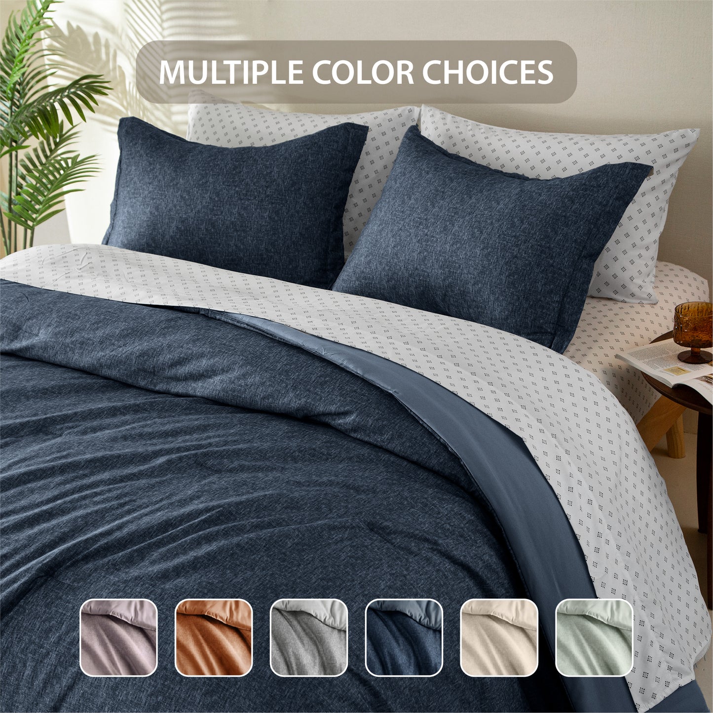 Chambray Print Microfiber Comforter Set with Bed Sheets