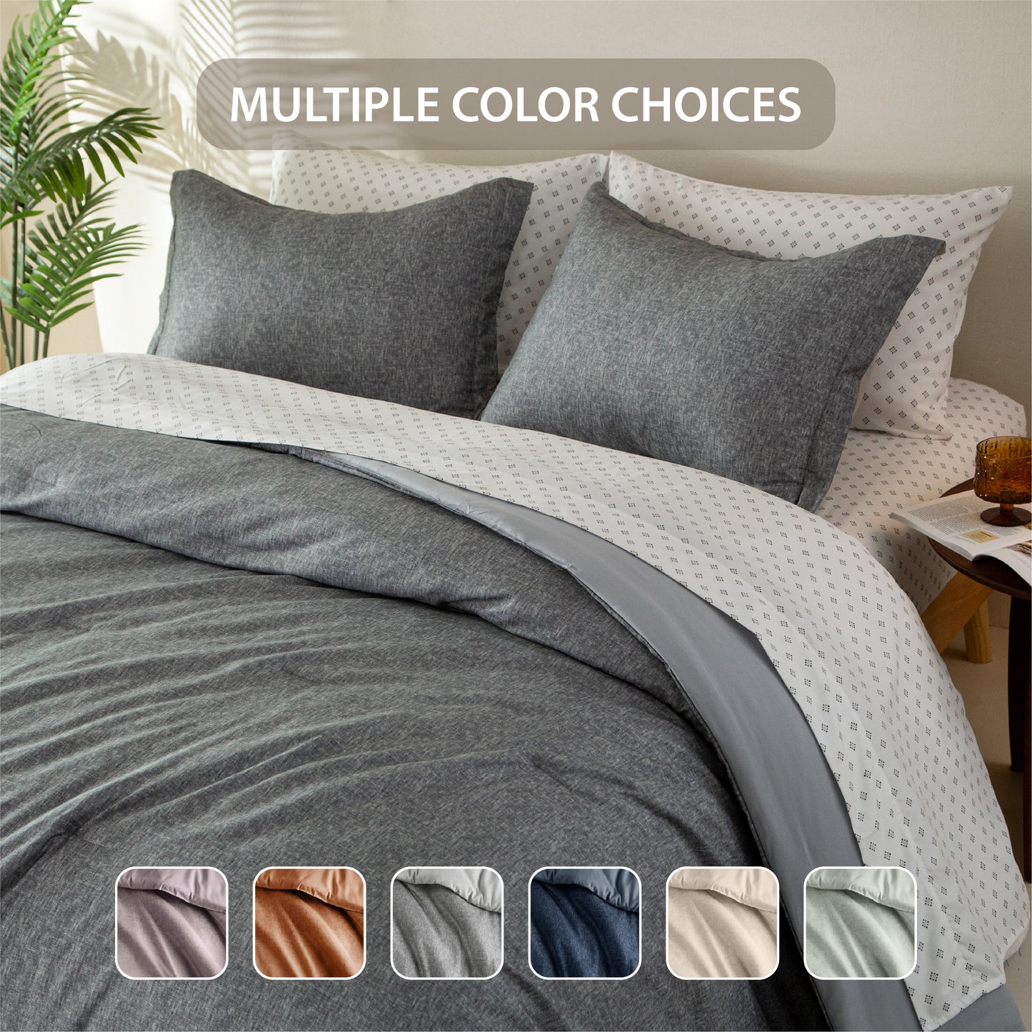 Chambray Print Microfiber Comforter Set with Bed Sheets
