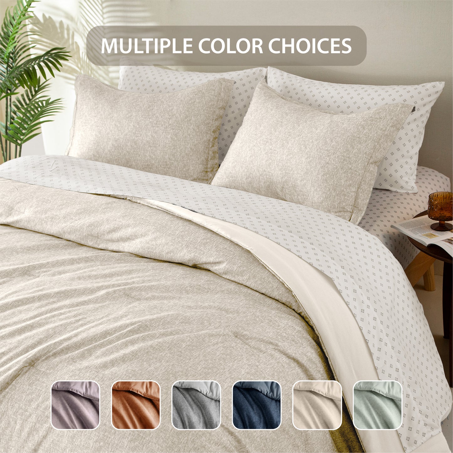 Chambray Print Microfiber Comforter Set with Bed Sheets