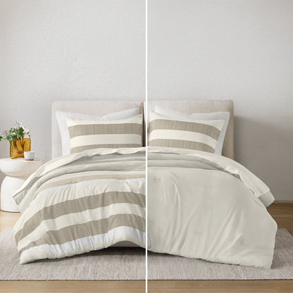 Reversible Striped Comforter Set for Dorm Bedding, Lightweight All Season Comforter Bed Set