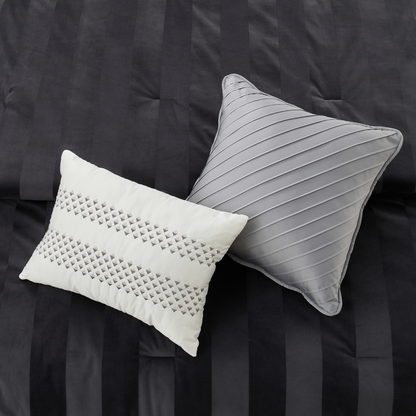 Velvet Woven Striped Reversible Comforter Set with Decorative Pillows and Shams