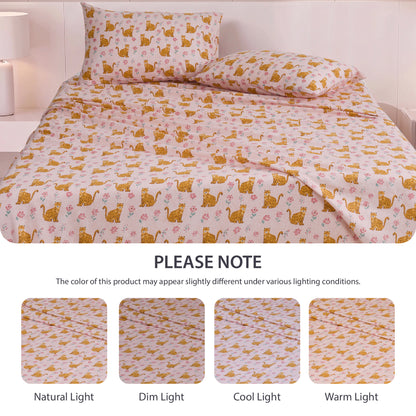 Cotton Flannel Sheet Set, 100% Cotton Bed Sheets Set with Deep Pocket