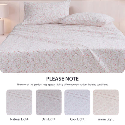 Cotton Flannel Sheet Set, 100% Cotton Bed Sheets Set with Deep Pocket