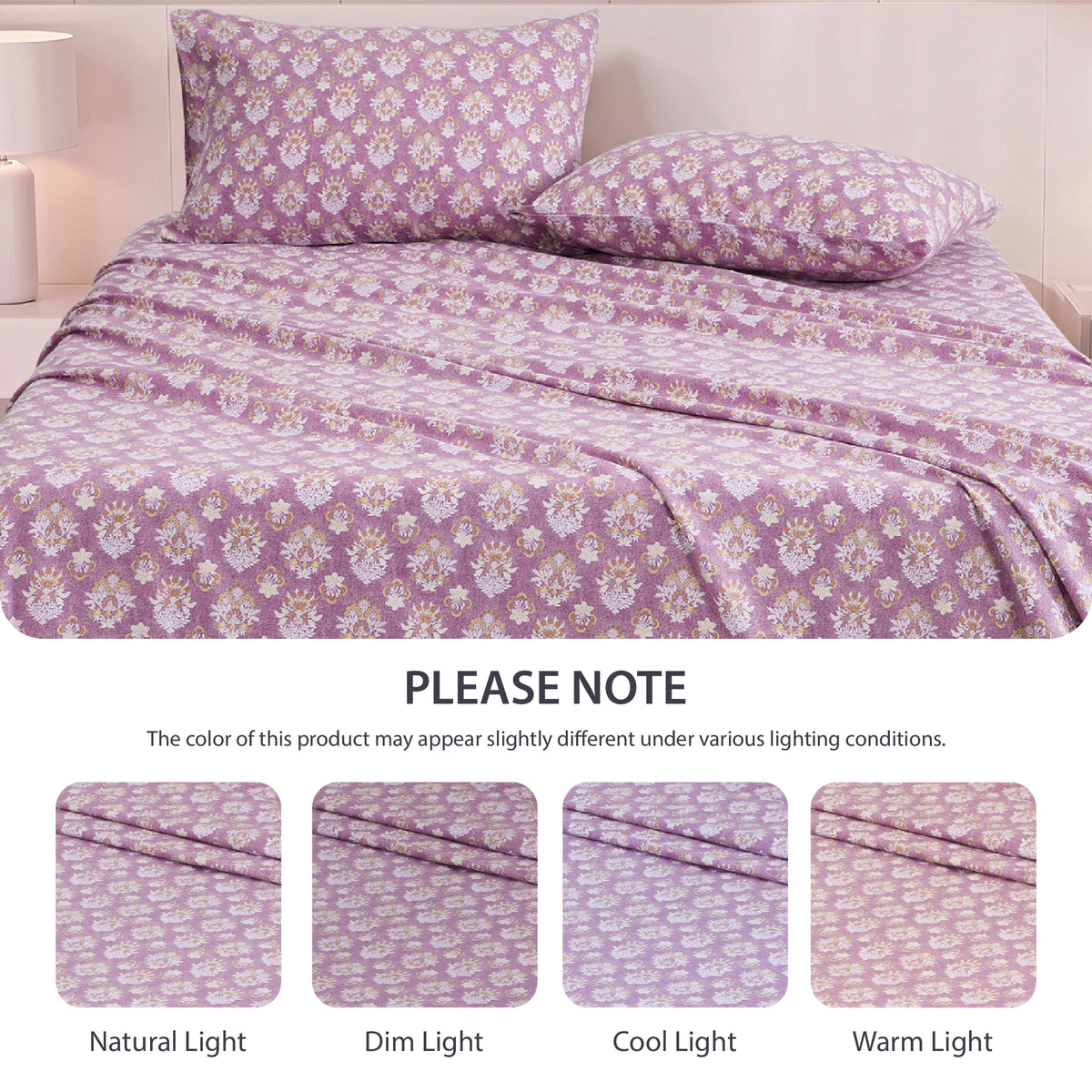 Cotton Flannel Sheet Set, 100% Cotton Bed Sheets Set with Deep Pocket