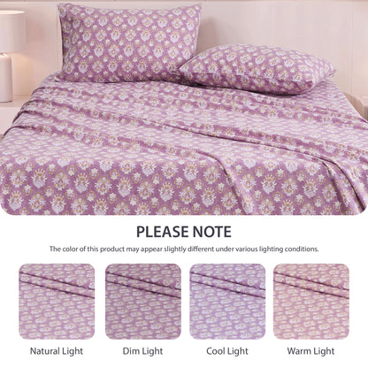 Cotton Flannel Sheet Set, 100% Cotton Bed Sheets Set with Deep Pocket