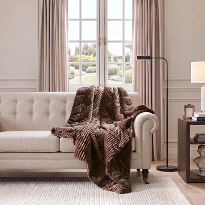 Parker Oversized Fuzzy Ribbed Plush Down Alternative Filled Throw Blanket