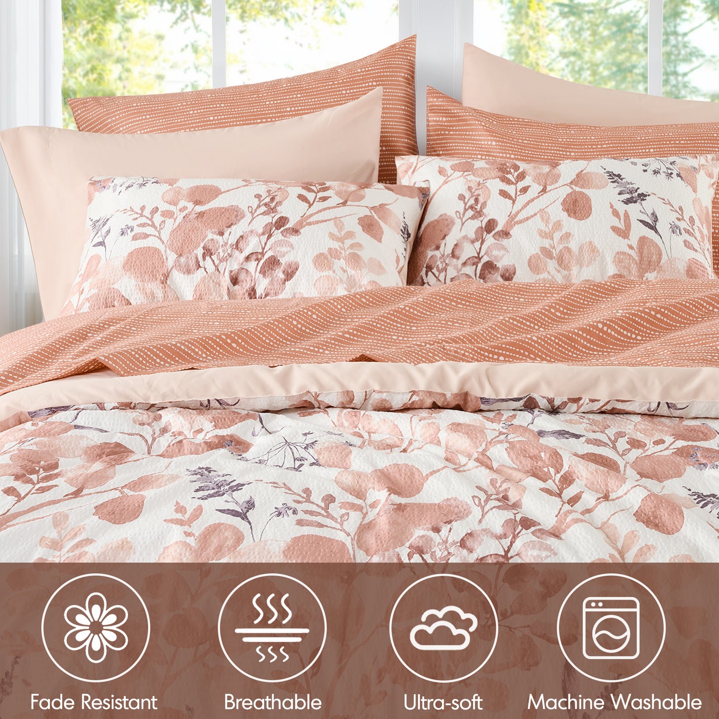 Reversible Floral Comforter Set for Dorm Bedding, Lightweight All Season Comforter Bed Set