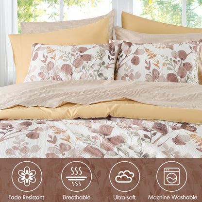 Seersucker Comforter Set with Sheets, Botanical Bed in A Bag