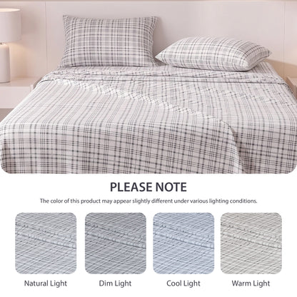 Cotton Flannel Sheet Set, 100% Cotton Bed Sheets Set with Deep Pocket