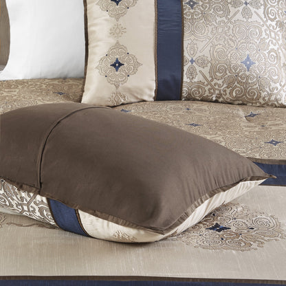 24 Piece Jacquard Comforter Set with Window Curtains, Moroccan-Inspired Bed in a Bag, Navy