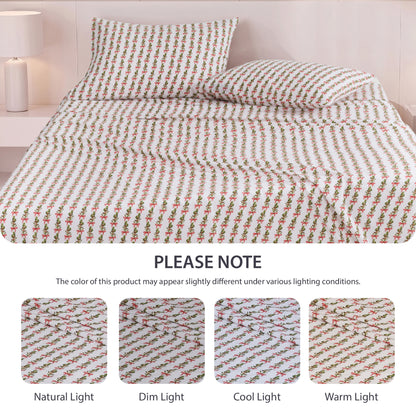 Cotton Flannel Sheet Set, 100% Cotton Bed Sheets Set with Deep Pocket