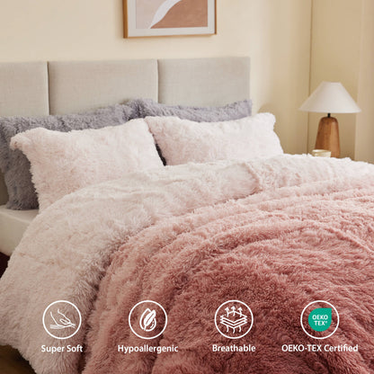 Ombre Shaggy Long Fur Comforter Mini Set
