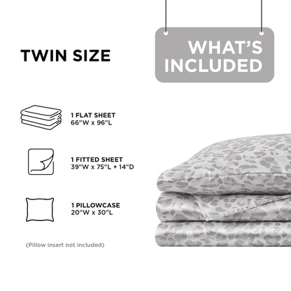Printed Satin Bed Sheets, 3-Piece Luxury Silky Bedding Sets with Pillowcase