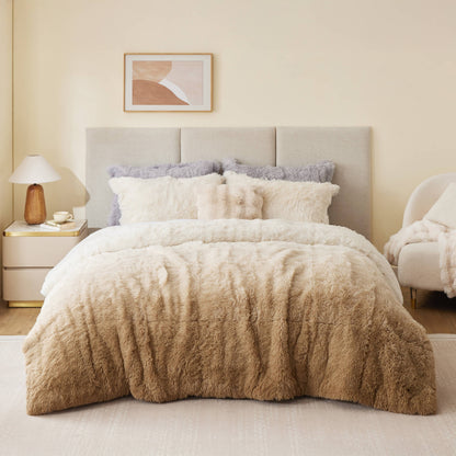 Ombre Shaggy Long Fur Comforter Mini Set