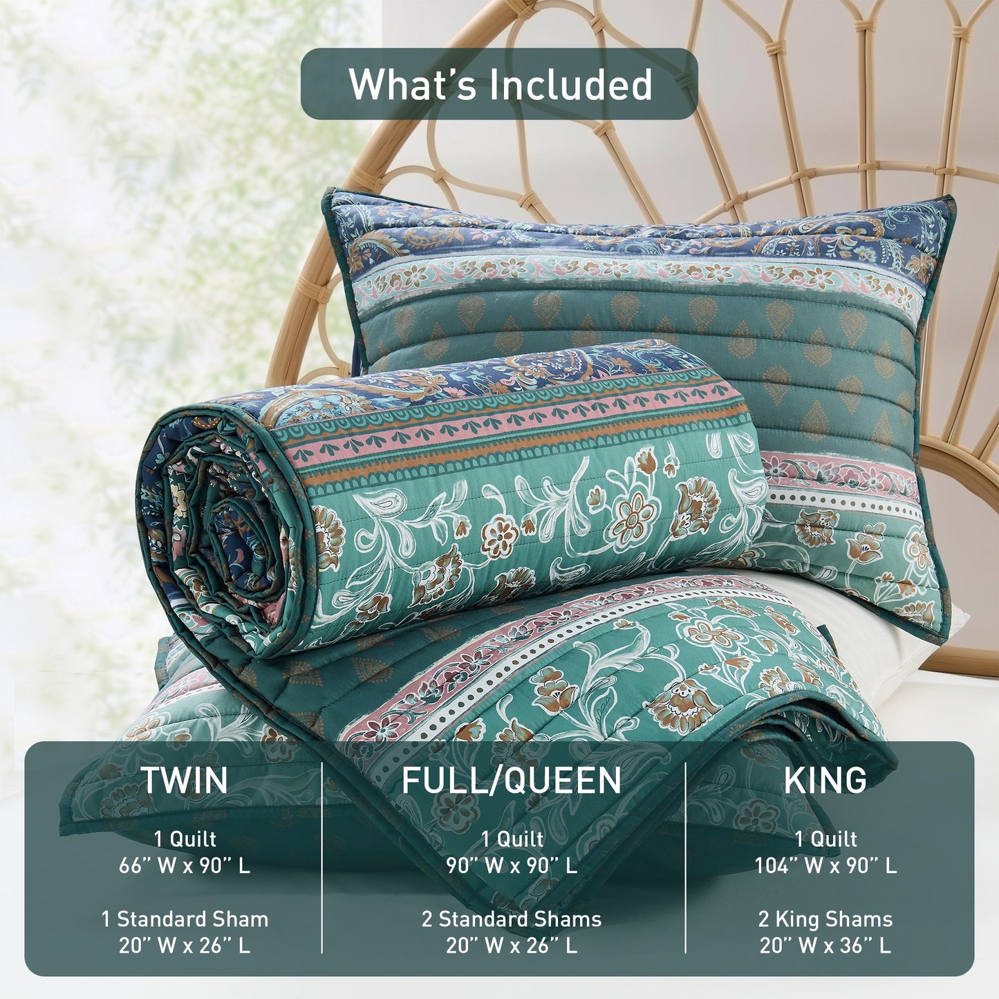 Boho Floral Reversible Patchwork Quilt Set with Pillowcases