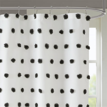 Shower Curtain White Polka Dot Bathroom Curtain With/ 12 Button Holes