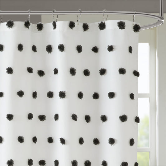 Shower Curtain White Polka Dot Bathroom Curtain With/ 12 Button Holes