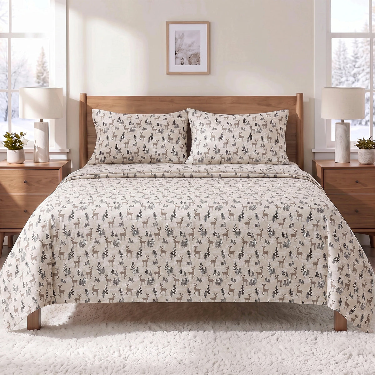 Cotton Flannel Sheet Set, 100% Cotton Bed Sheets Set with Deep Pocket