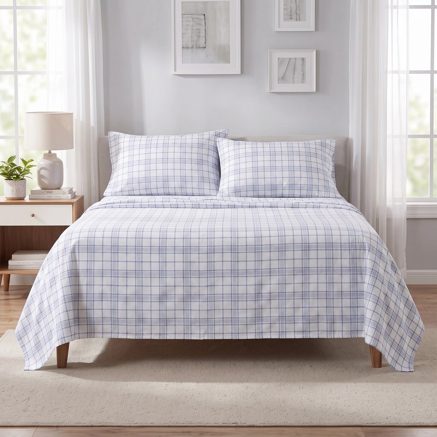 Cotton Flannel Sheet Set, 100% Cotton Bed Sheets Set with Deep Pocket