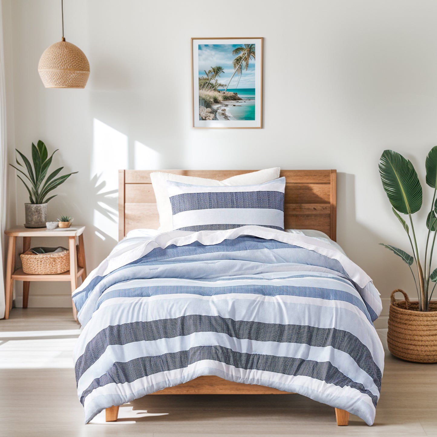 Blake  Navy/Blue Striped All Season Bedding Sets with Pillow Shams