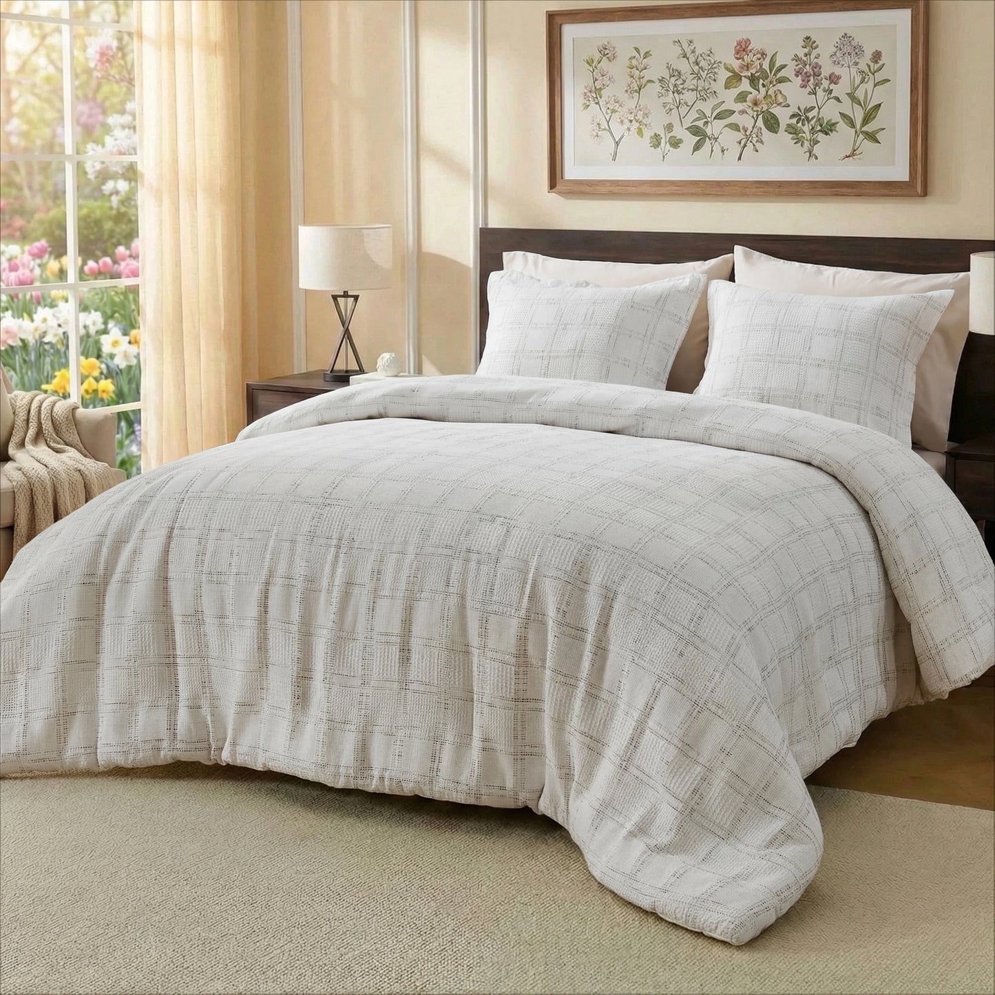 Solid Classic Waffle Weave Textured Duvet Cover Set