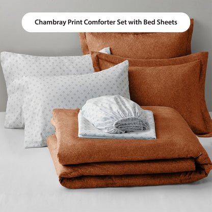 Chambray Print Microfiber Comforter Set with Bed Sheets
