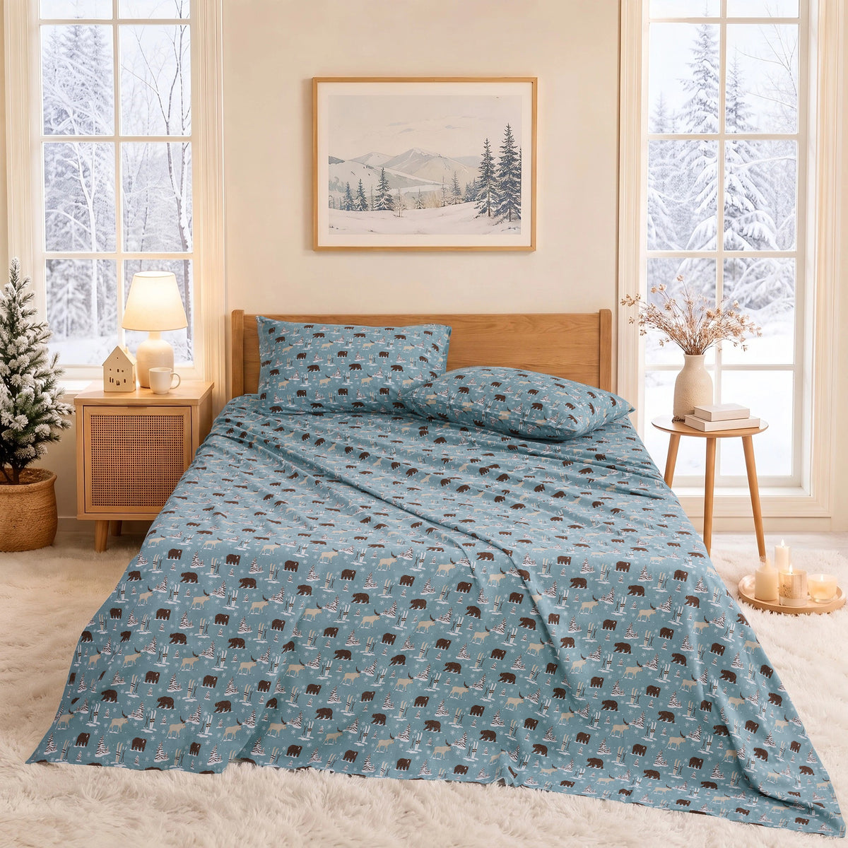 Cotton Flannel Sheet Set, 100% Cotton Bed Sheets Set with Deep Pocket