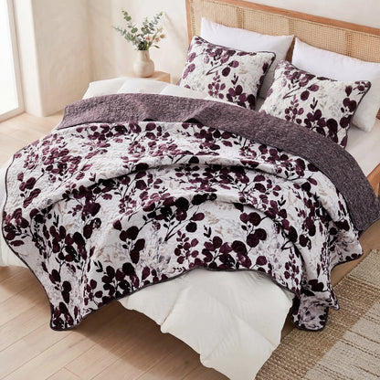 Floral Botanical Garden Style Quilt Bedspread with Sham