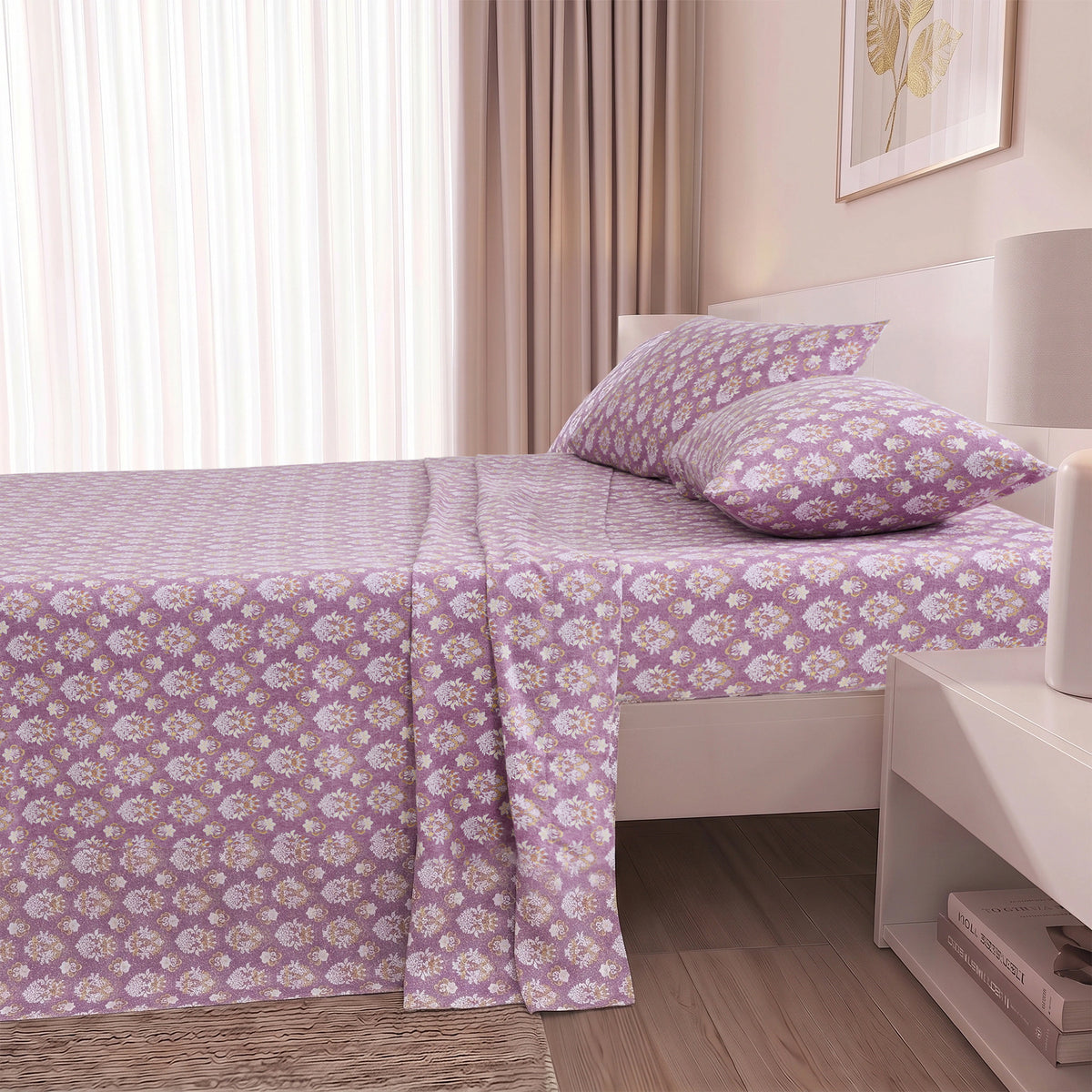 Cotton Flannel Sheet Set, 100% Cotton Bed Sheets Set with Deep Pocket