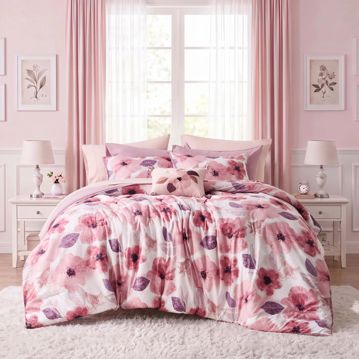Tatum Reversible Floral Comforter Set with Sheets