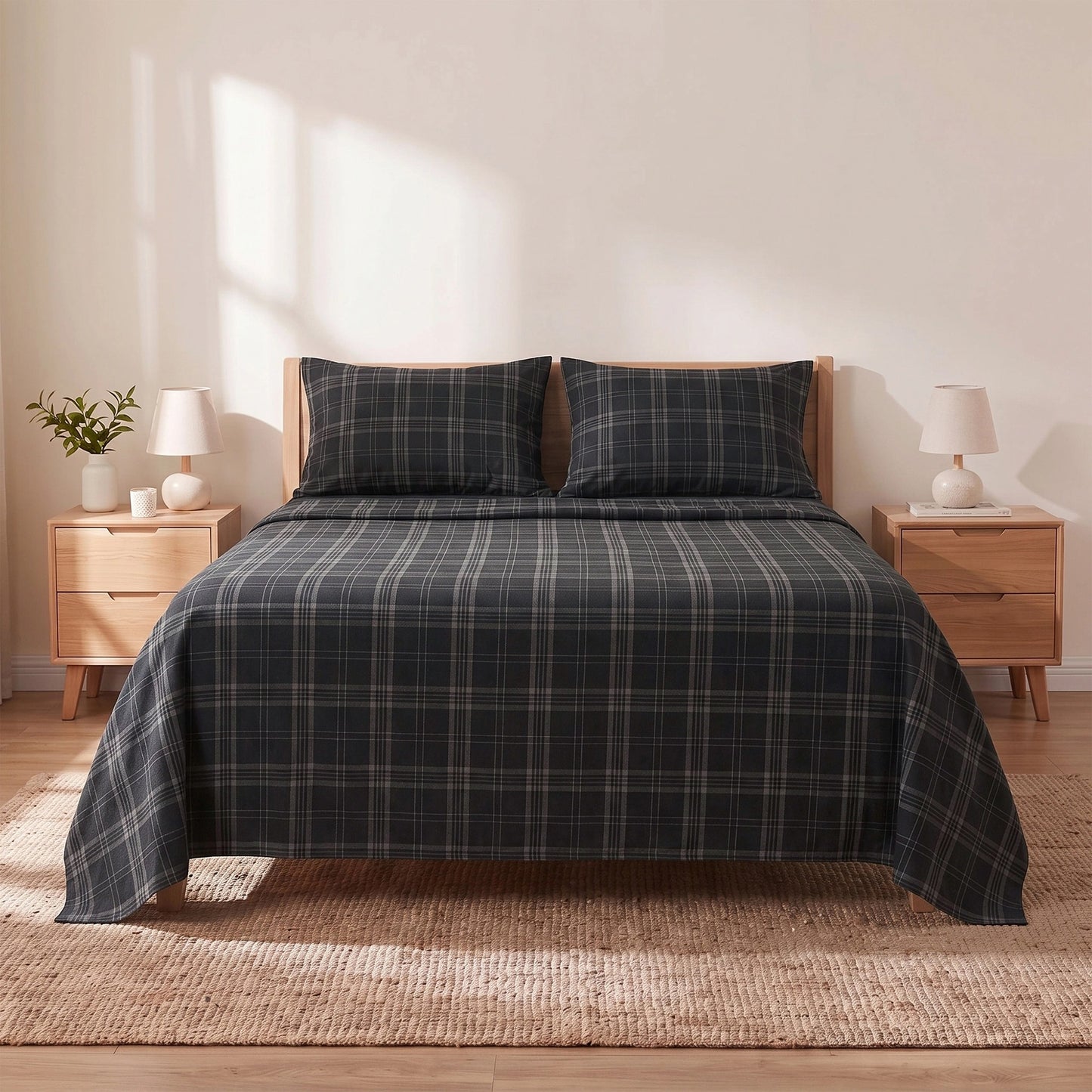 Cotton Flannel Sheet Set, 100% Cotton Bed Sheets Set with Deep Pocket