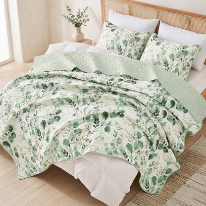 Floral Botanical Garden Style Quilt Bedspread with Sham