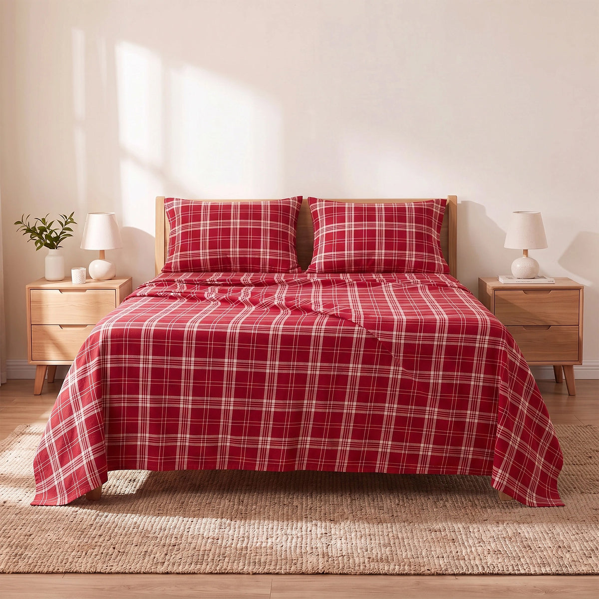 Cotton Flannel Sheet Set, 100% Cotton Bed Sheets Set with Deep Pocket
