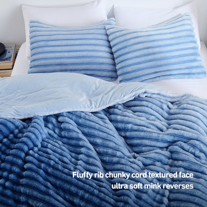 Fluffy Ribbed Plush Comforter Set