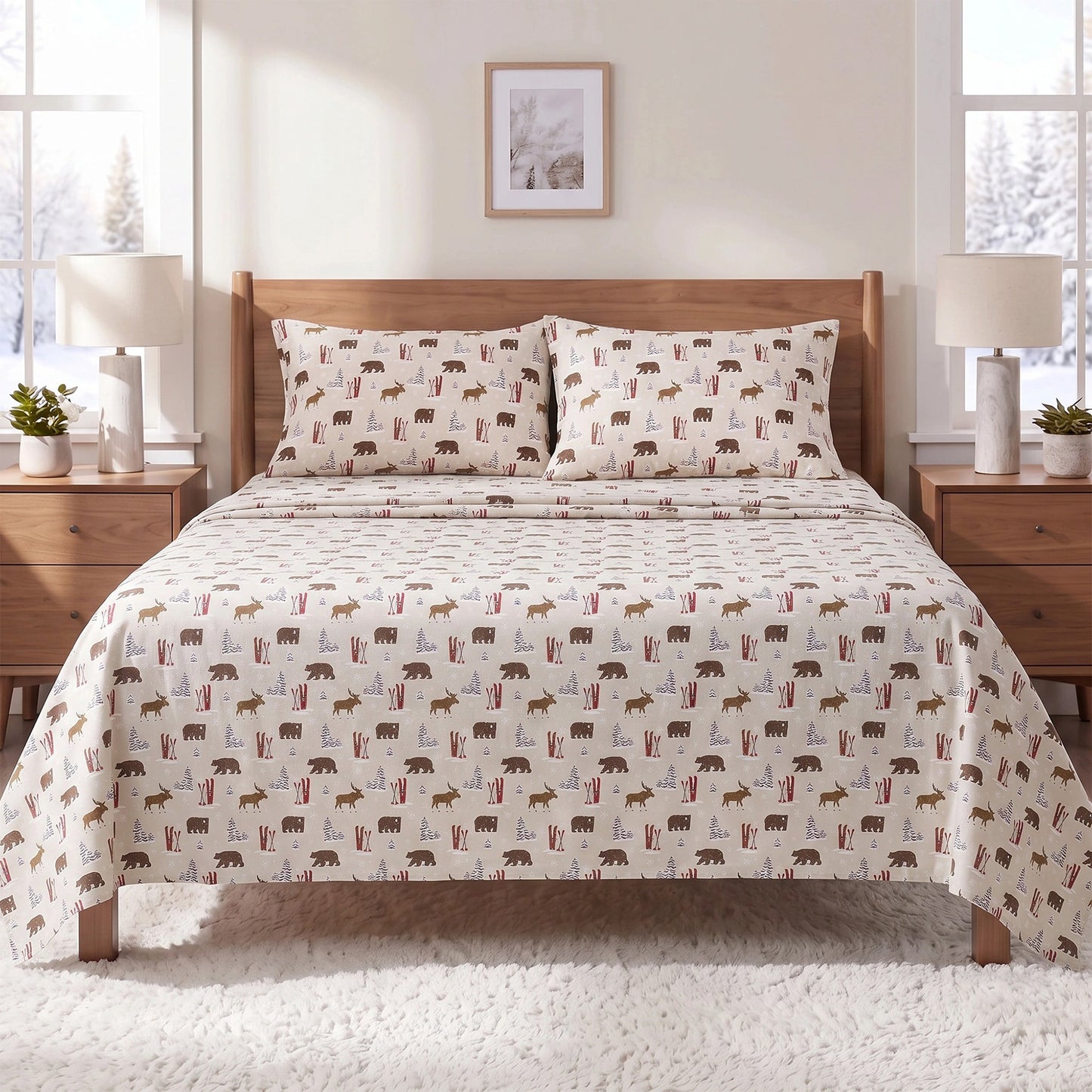 Cotton Flannel Sheet Set, 100% Cotton Bed Sheets Set with Deep Pocket