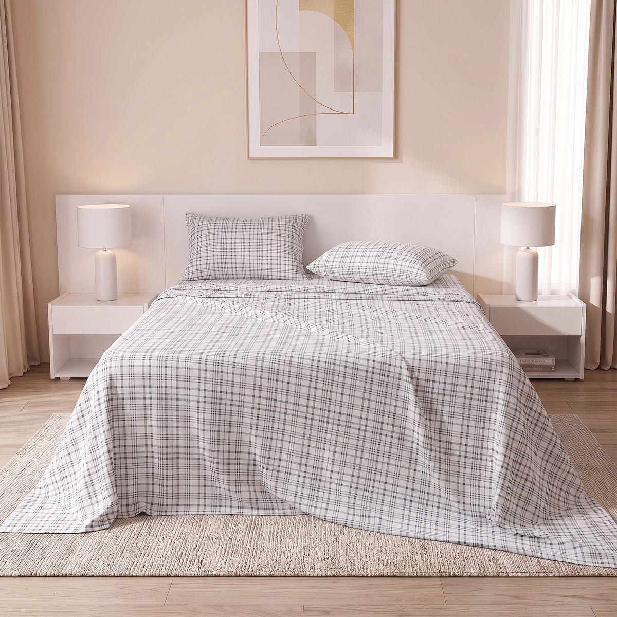 Cotton Flannel Sheet Set, 100% Cotton Bed Sheets Set with Deep Pocket