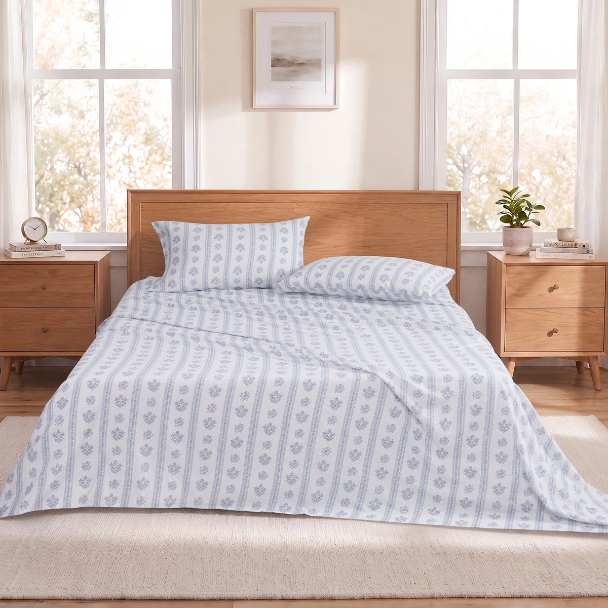 Cotton Flannel Sheet Set, 100% Cotton Bed Sheets Set with Deep Pocket