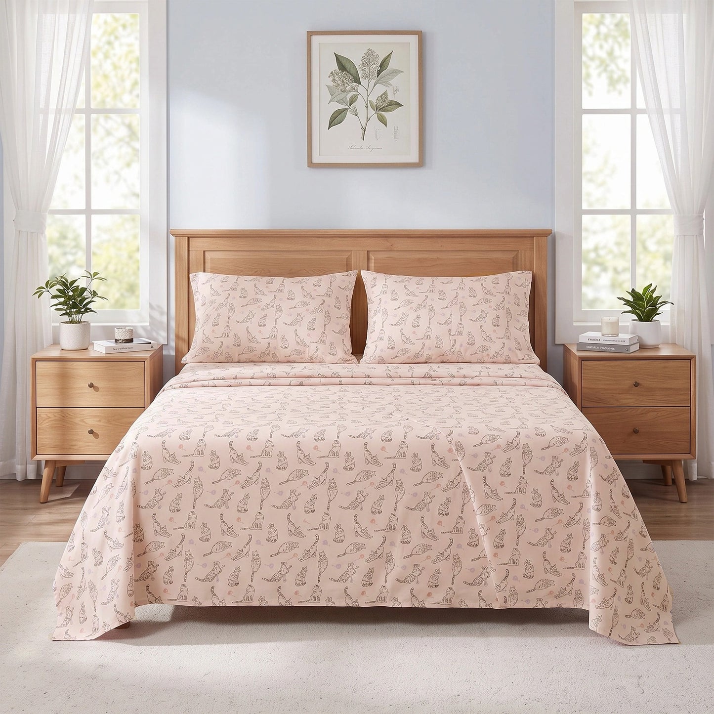 Cotton Flannel Sheet Set, 100% Cotton Bed Sheets Set with Deep Pocket