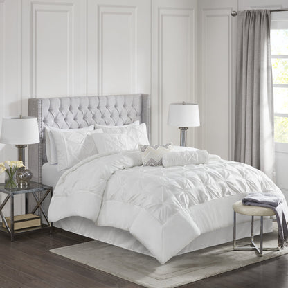 Tufted Pintuk Bed in a Bag Bed Set, Satin Luxury Grey Comforter Bedding Set with Decor Pillow
