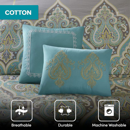 6 Piece Grey Cotton Printed Duvet Set