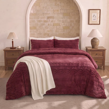 Auraline Jacquard Sherpa Cable Knit Plush Reversible Comforter Set
