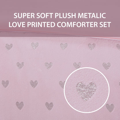 4-Piece Kids Comforter Set, Metallic Printed Plush Dorm Comforter Bedding Set