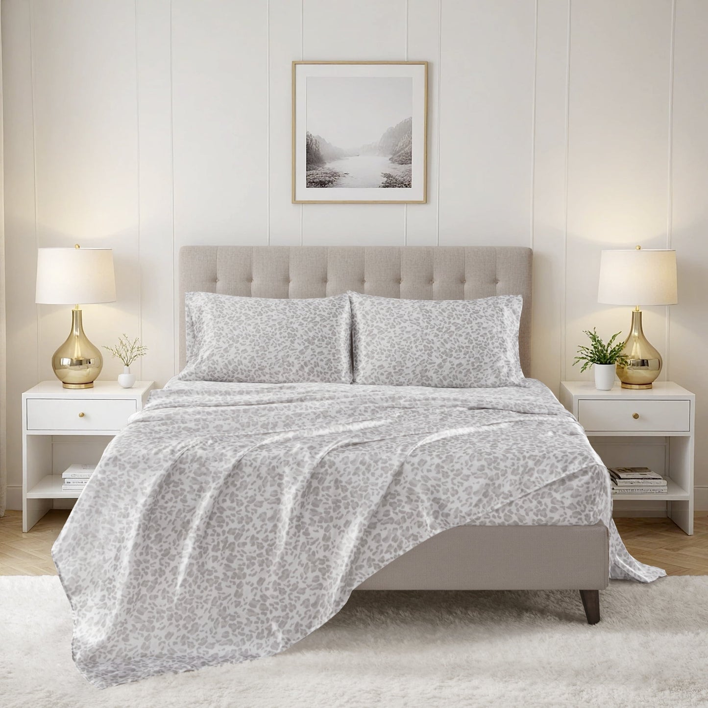 Printed Satin Bed Sheets, 3-Piece Luxury Silky Bedding Sets with Pillowcase