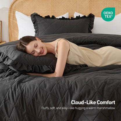 Diamond Quilted Ruffle Comforters Solid Bedding Comforters Sets