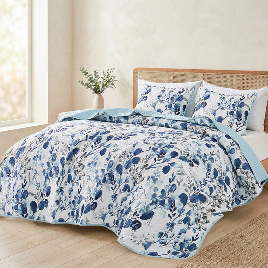 Floral Botanical Garden Style Quilt Bedspread with Sham