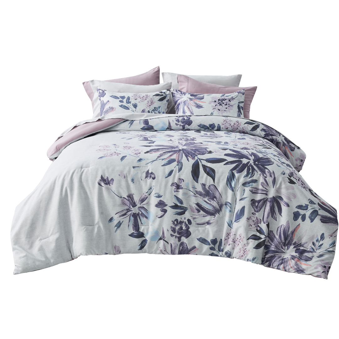 Modern All Season Bed in a Bag Comforter Set, Floral Print Bedding Set with Sheets and Pillowcases