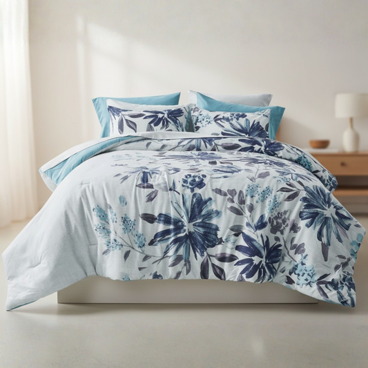 Modern All Season Bed in a Bag Comforter Set, Floral Print Bedding Set with Sheets and Pillowcases