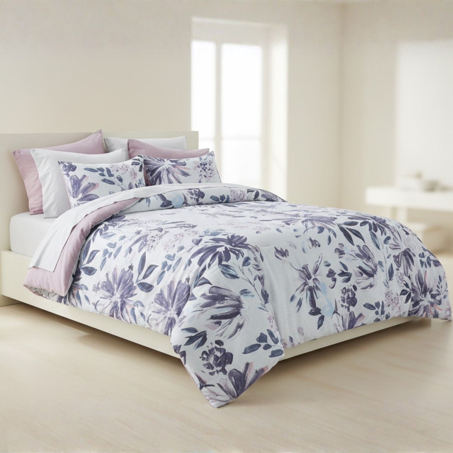 Modern All Season Bed in a Bag Comforter Set, Floral Print Bedding Set with Sheets and Pillowcases