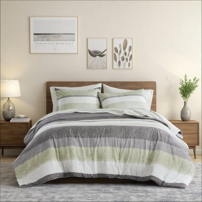 Stripe Comforter Set Bed in a Bag Bedding Set for Dorm Room, Comforter Bed Set with Flat Sheet and Fitted Sheet