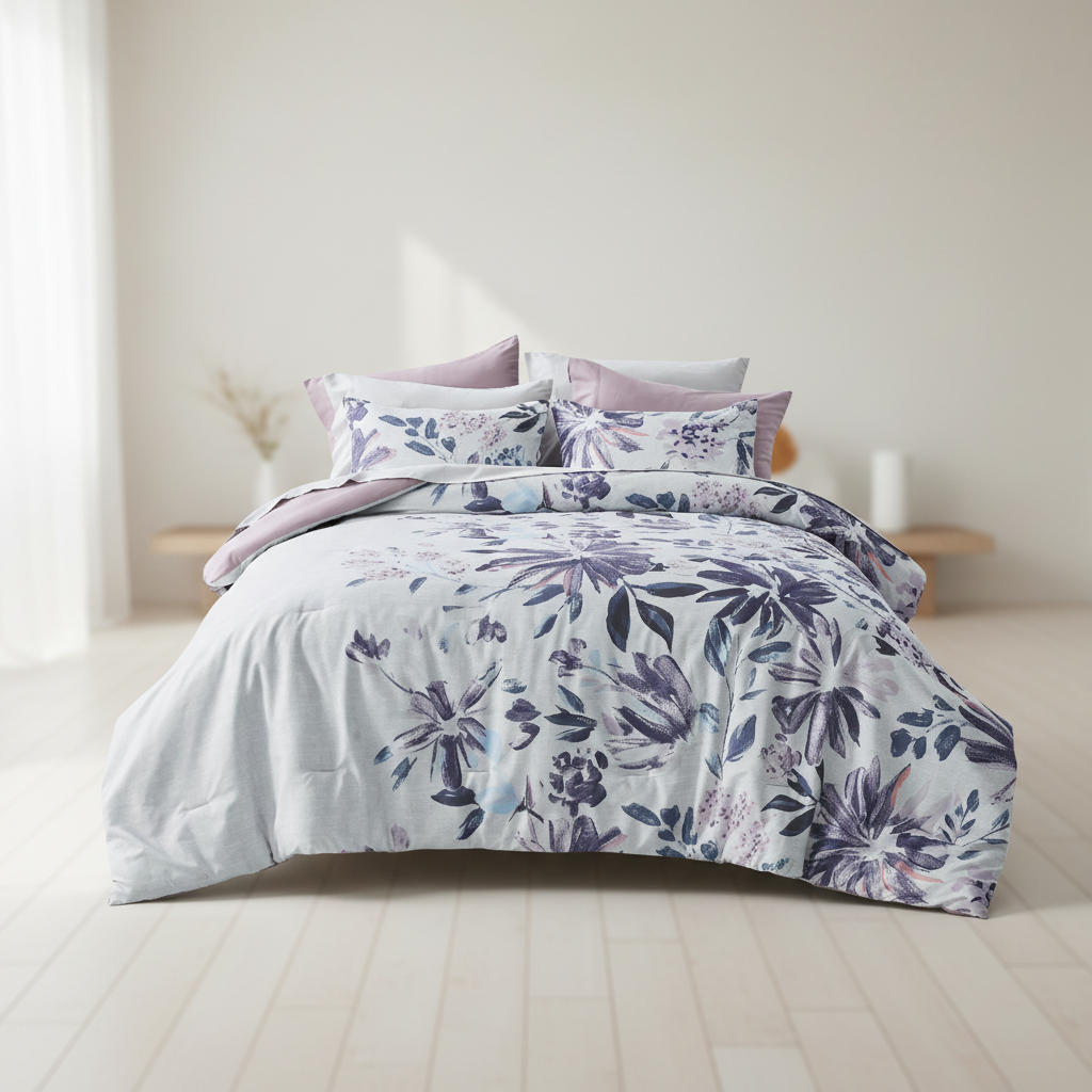 Modern All Season Bed in a Bag Comforter Set, Floral Print Bedding Set with Sheets and Pillowcases